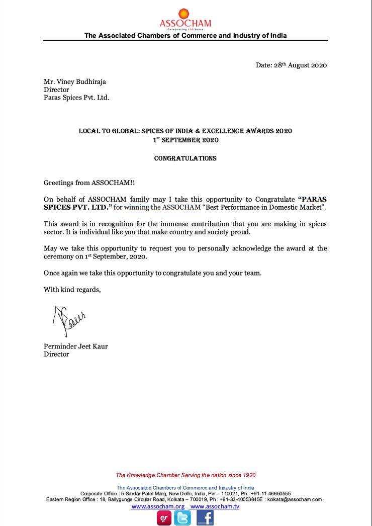 ASSOCHAM (The Associated Chambers of Commerce and Industry of India) - Orika Spices India