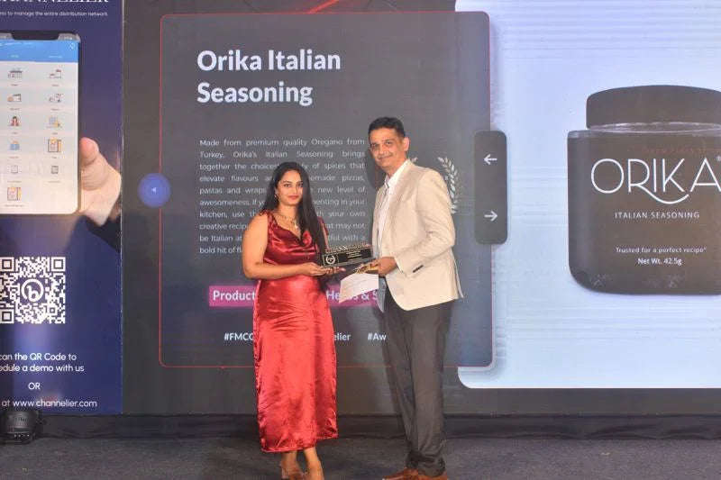 Orika's Italian Seasoning is awarded as the product of the year for Herbs and Seasonings category by Channelier - Orika Spices India