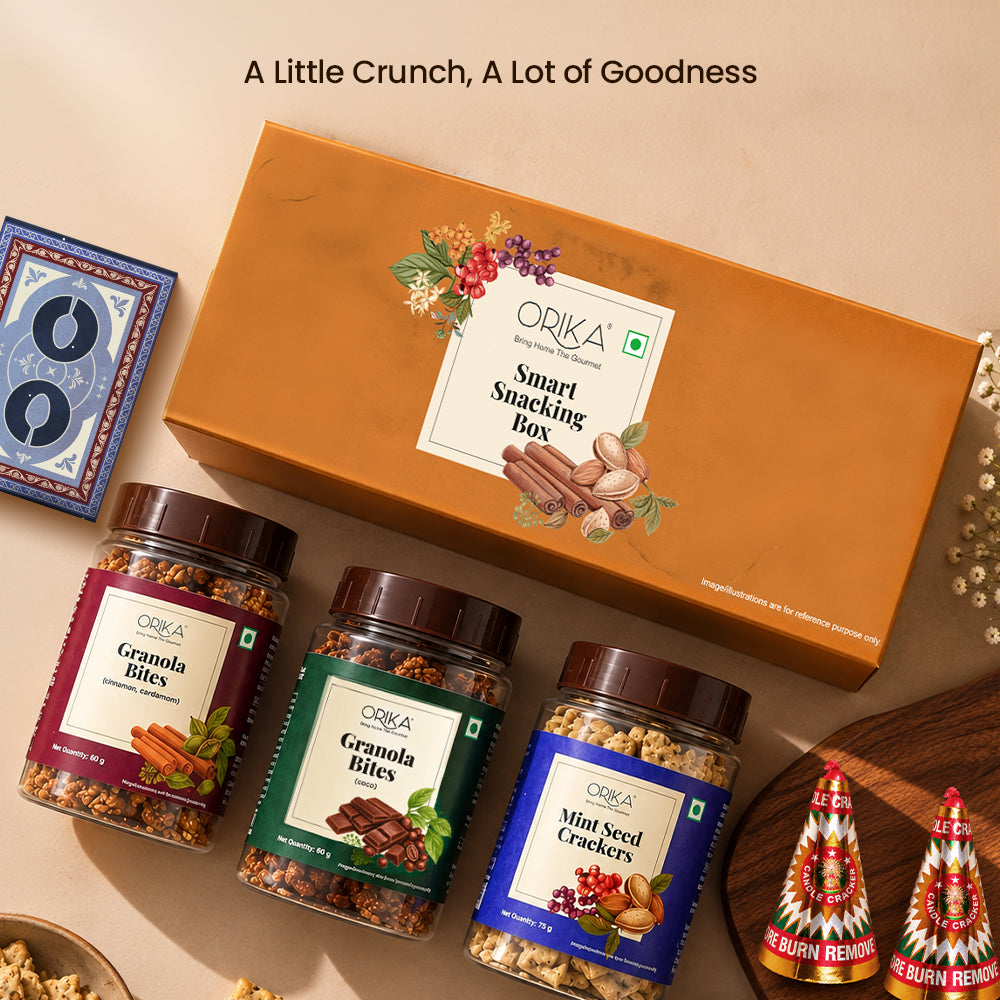 Orika Smart Snacking Box with Anar-Shaped Candle and Playing Cards