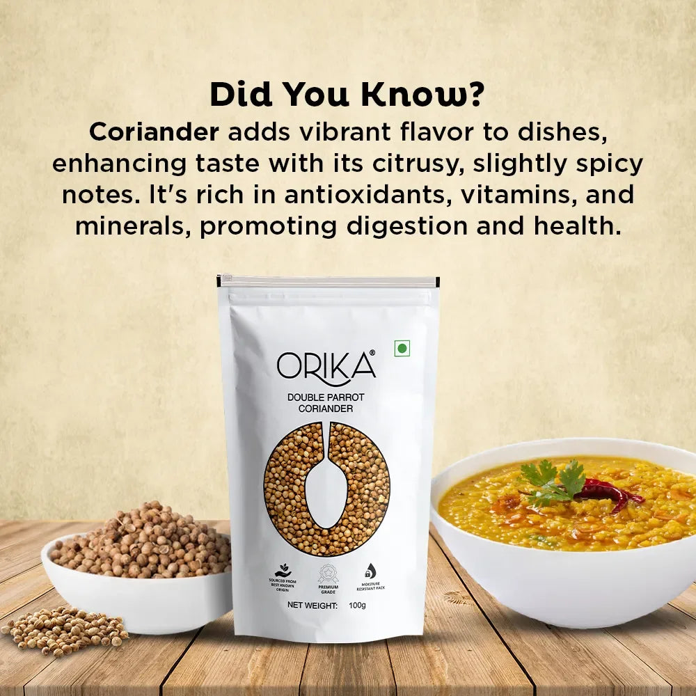 Orika Double Parrot Coriander Whole (Sabut Dhaniya) | 100g