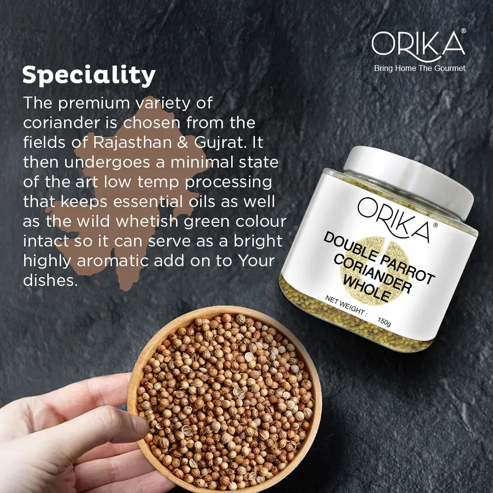 Orika Double Parrot Coriander Whole (Sabut Dhaniya) | 150g