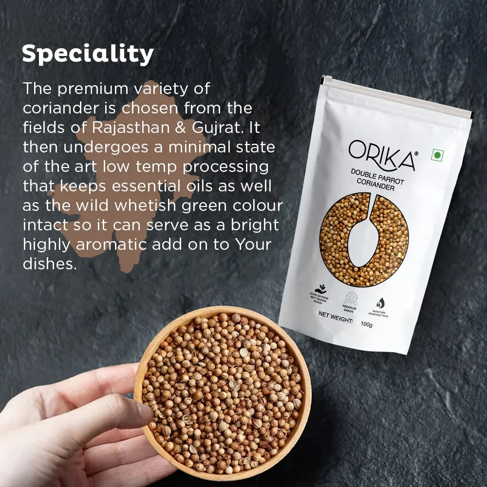 Orika Double Parrot Coriander Whole (Sabut Dhaniya) | 100g