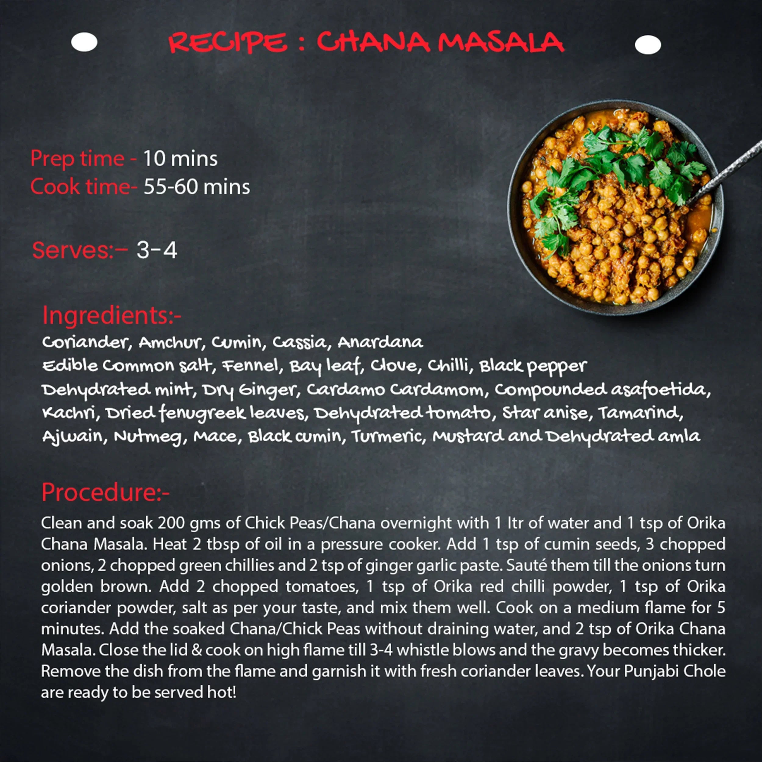 Orika Chana Masala 100 gm - Orika Spices India