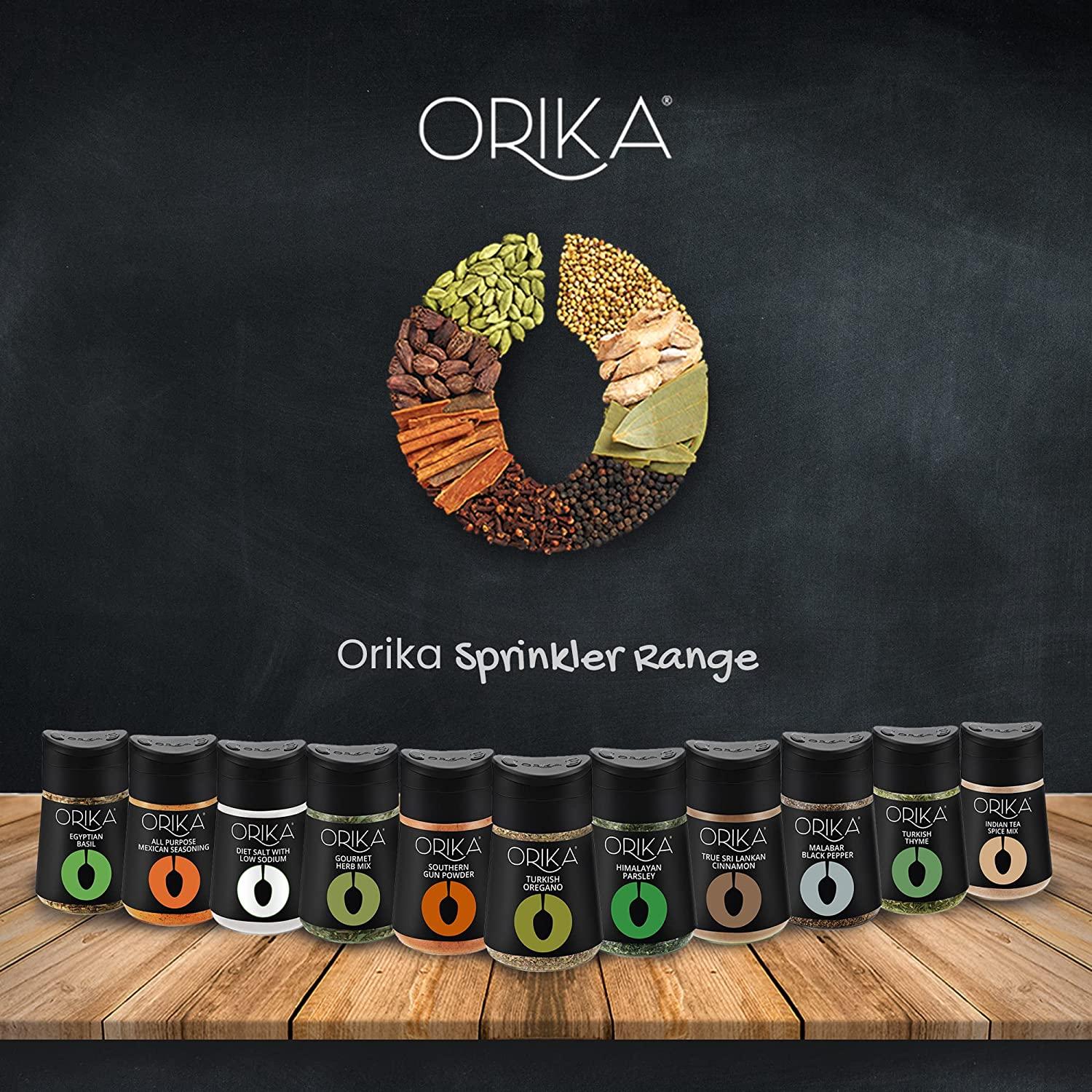 Orika combo pack of Malabar Black Pepper, Italian Seasoning & Red Chillli flakes Sprinklers (Pack of 3) - Orika Spices India