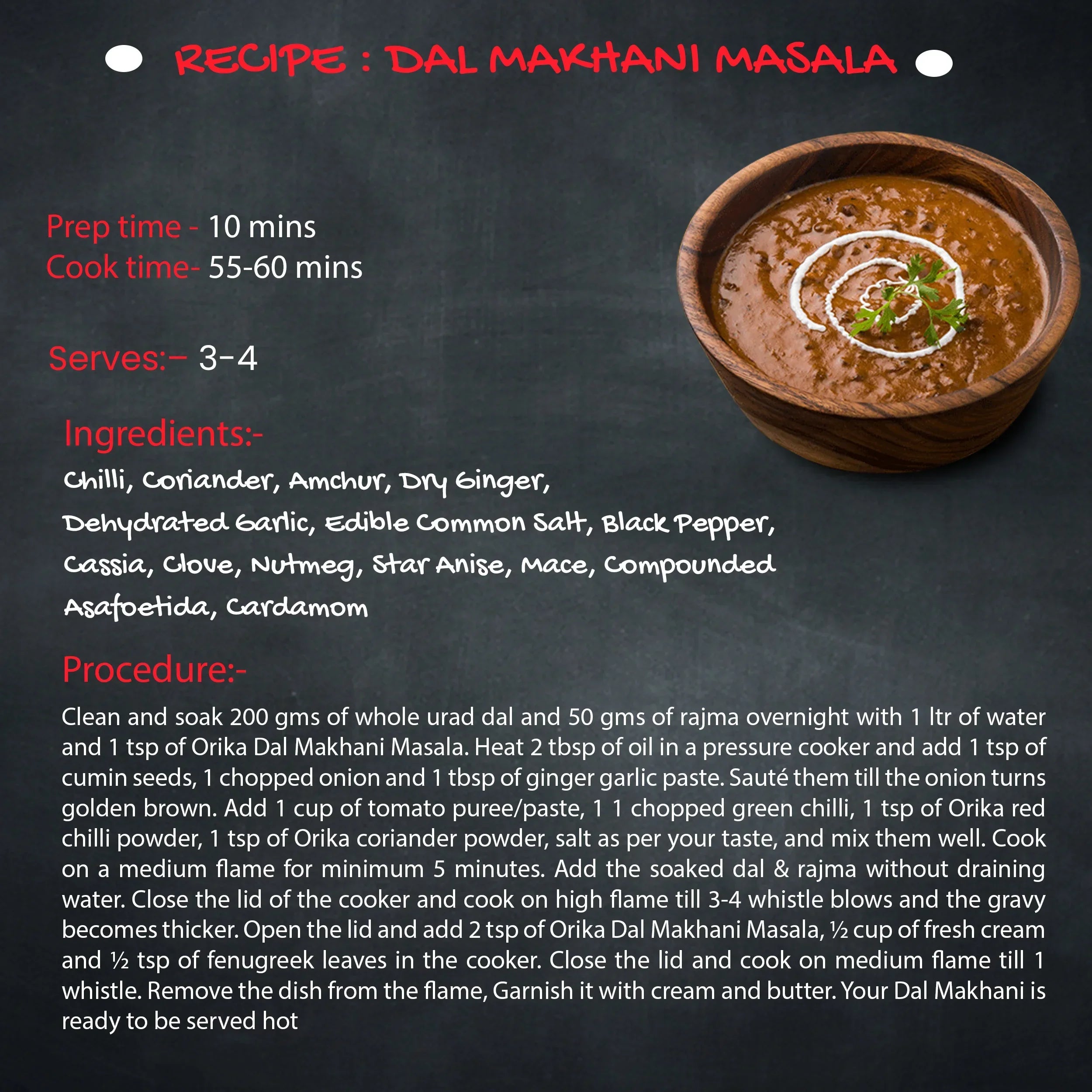 Orika Dal Makhani Masala 100 gm - Orika Spices India