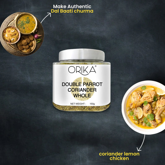 Orika Double Parrot Coriander Whole, 150gm - Orika Spices India