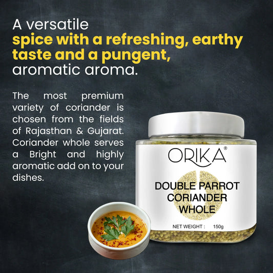 Orika Double Parrot Coriander Whole, 150gm - Orika Spices India