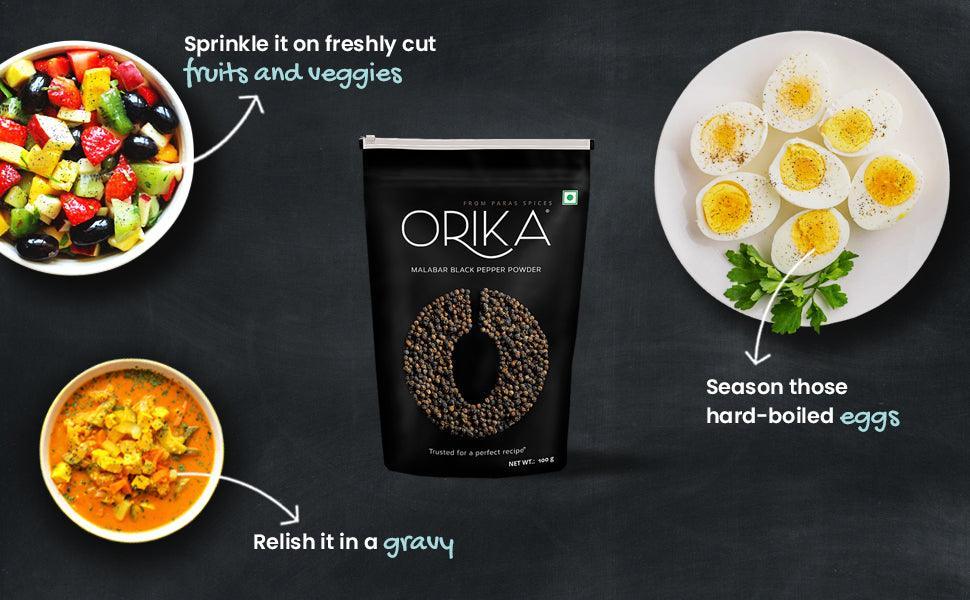 Orika Everyday kitchen essential (Malabar Black Pepper Powder, Salem Turmeric Powder, Coriander Powder), (Pack of 3, 100gms each) - Orika Spices India