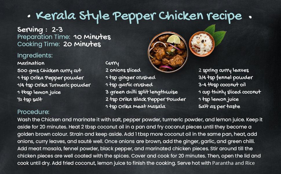 Orika Everyday kitchen essential (Malabar Black Pepper Powder, Salem Turmeric Powder, Coriander Powder), (Pack of 3, 100gms each) - Orika Spices India