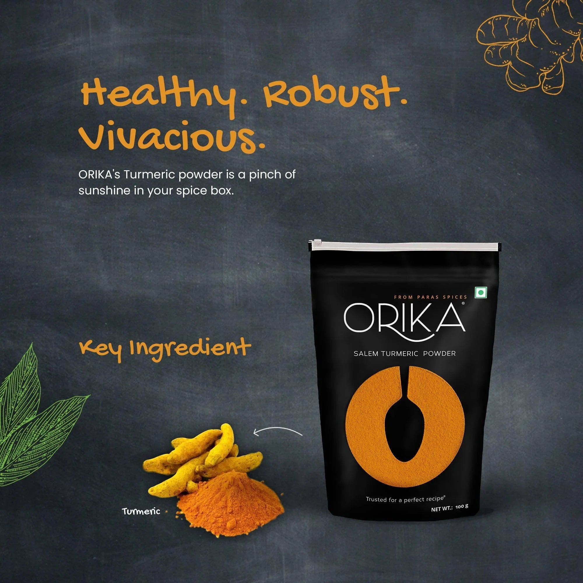 Orika Everyday kitchen essential (Malabar Black Pepper Powder, Salem Turmeric Powder, Coriander Powder), (Pack of 3, 100gms each) - Orika Spices India