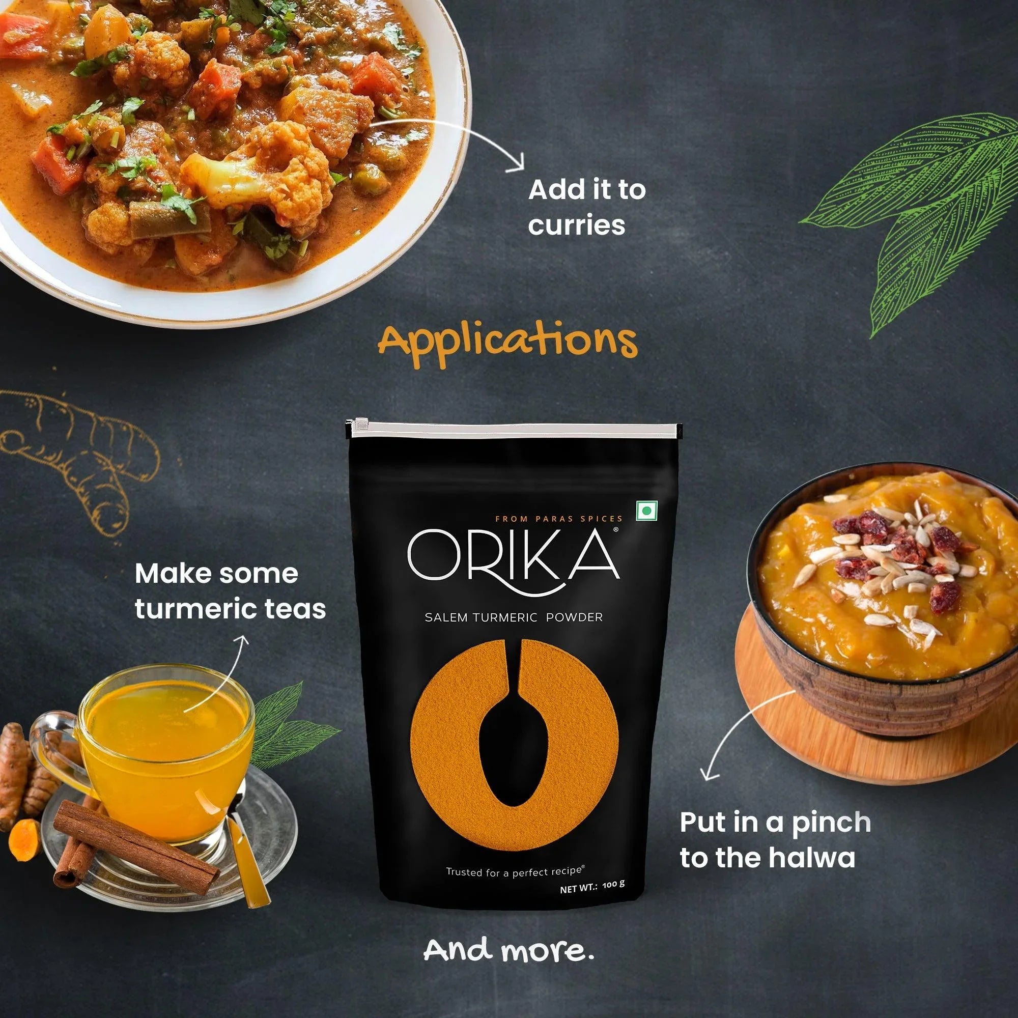 Orika Everyday kitchen essential (Malabar Black Pepper Powder, Salem Turmeric Powder, Coriander Powder), (Pack of 3, 100gms each) - Orika Spices India