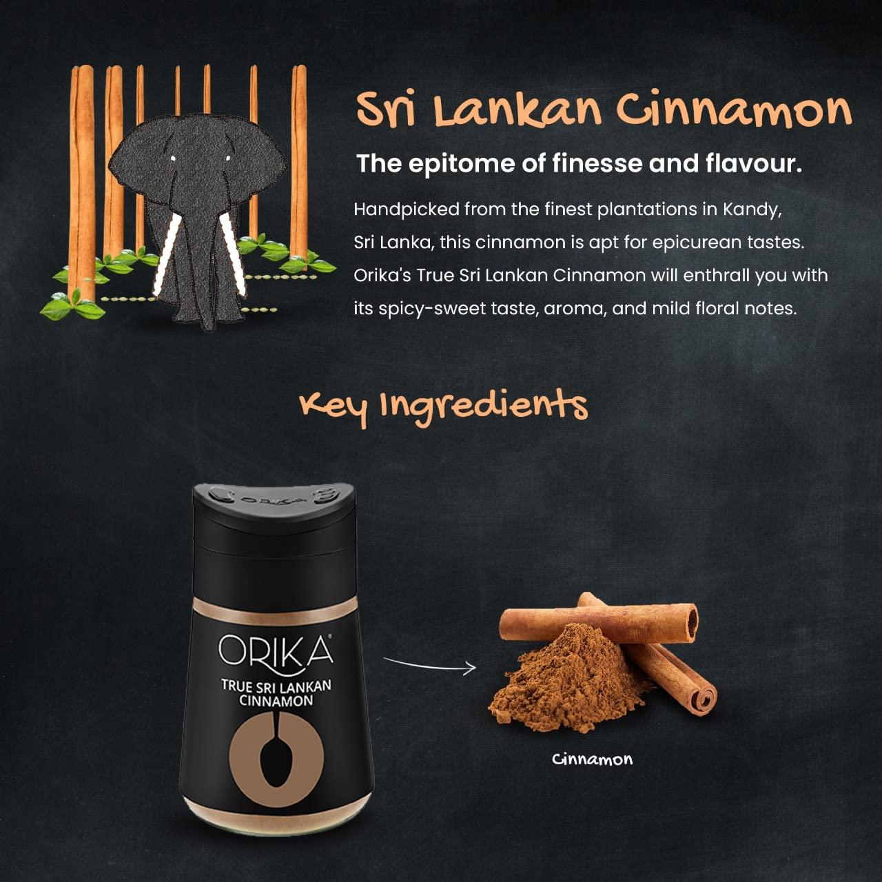 Orika Gourmet cooking coombo of True Sri Lankan Cinnamon Powder 50g & Southern Gun Powder 80g - Orika Spices India