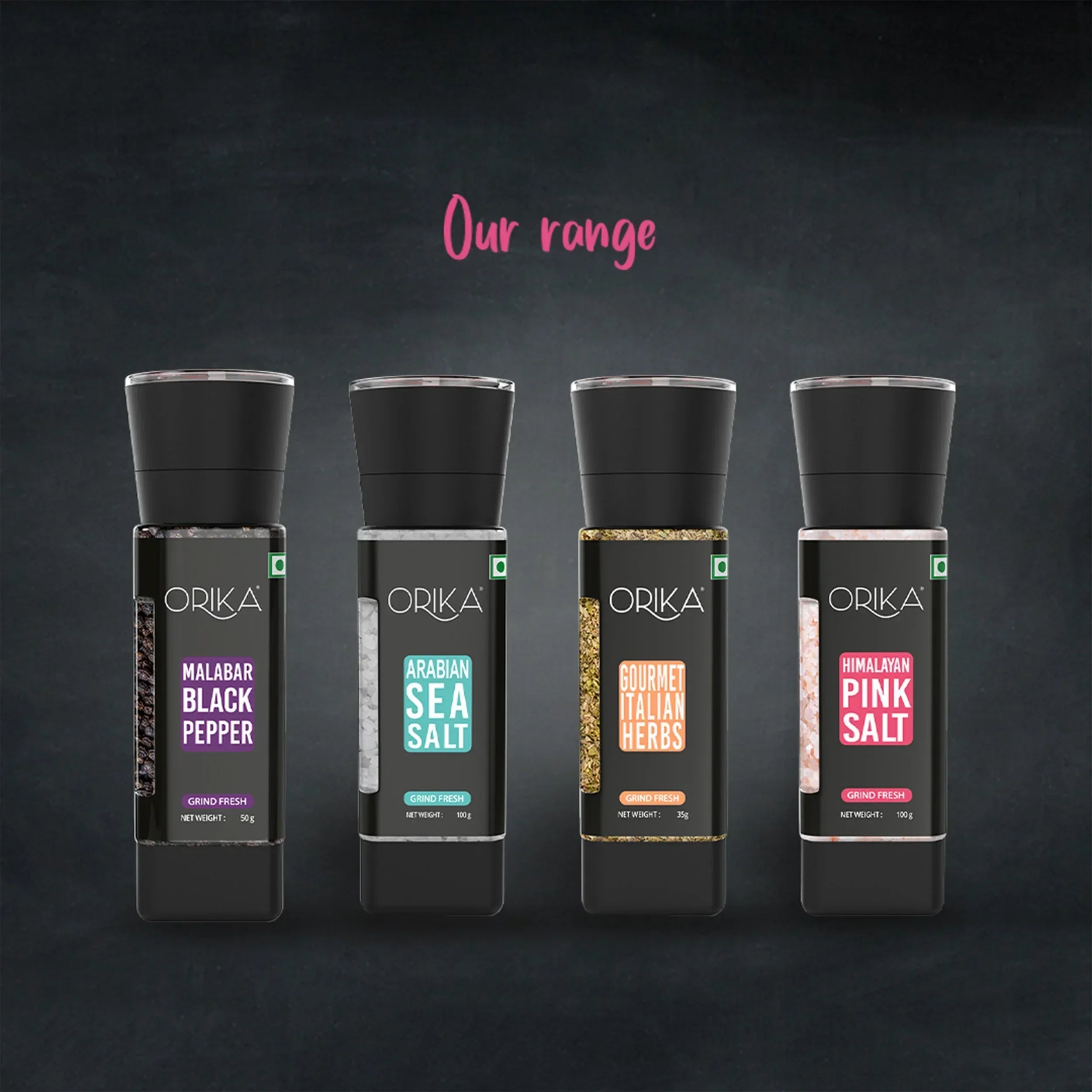 Orika Grinders Combo (Pack of 4), 285g - Orika Spices India