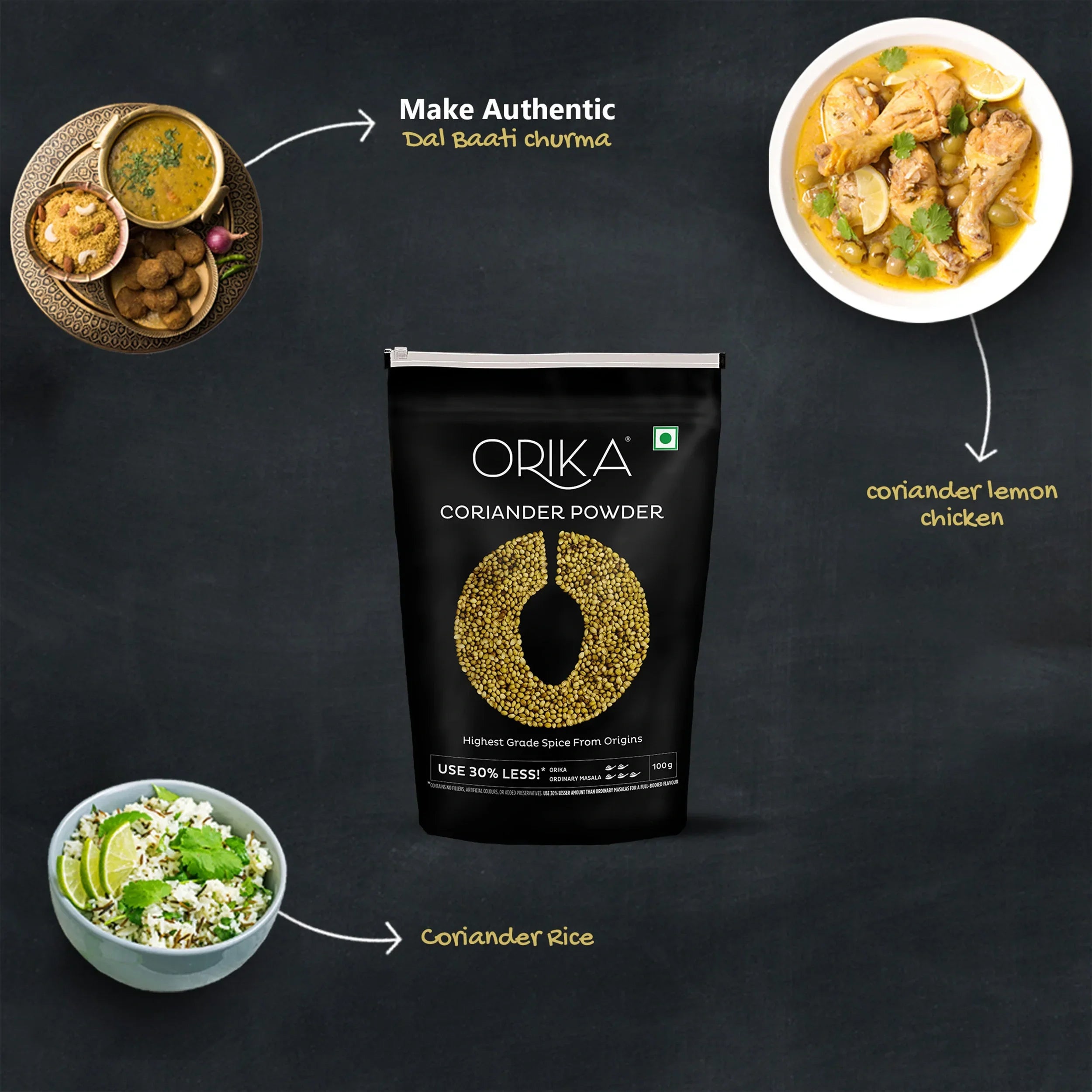 Orika Indian Essential Combo (Sambhar Masala 100g + Coriander Powder 100g + Amchoor Powder 100g) ( Pack of 3) - Orika Spices India