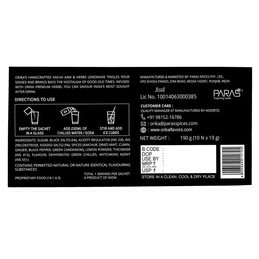 Orika Kacha Aam Lemonade Pack of 1, 190g - Orika Spices India