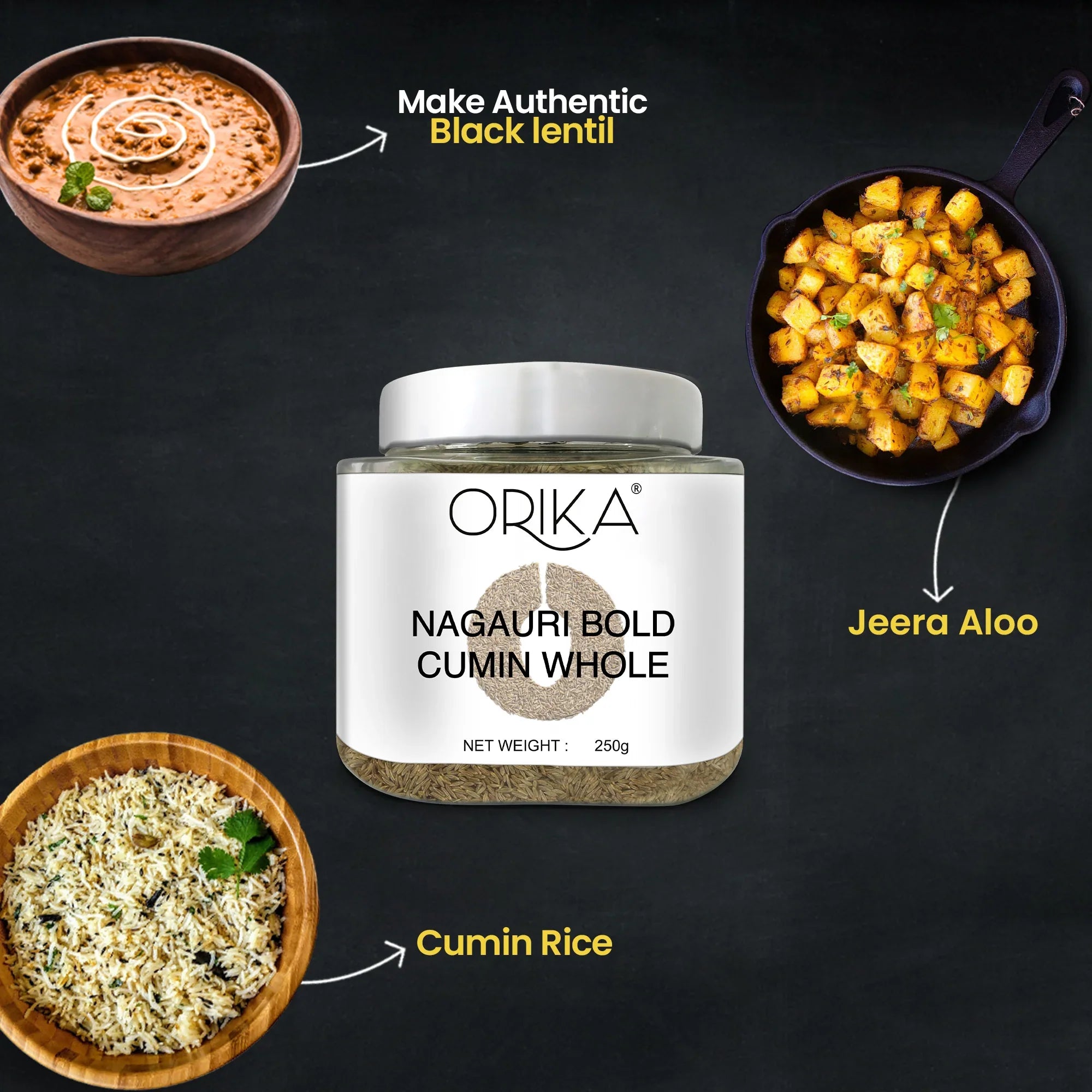 Orika Nagauri Bold Cumin Whole, 250gm - Orika Spices India