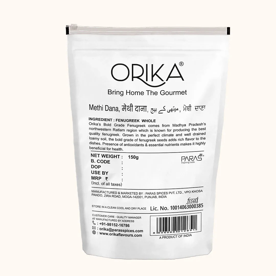 Orika Ratlam Bold Methi Dana, 150g - Orika Spices India