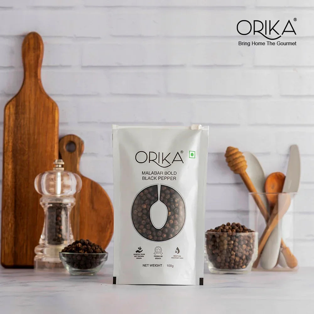 Orika's Malabar Bold Black Pepper, 100g - Orika Spices India
