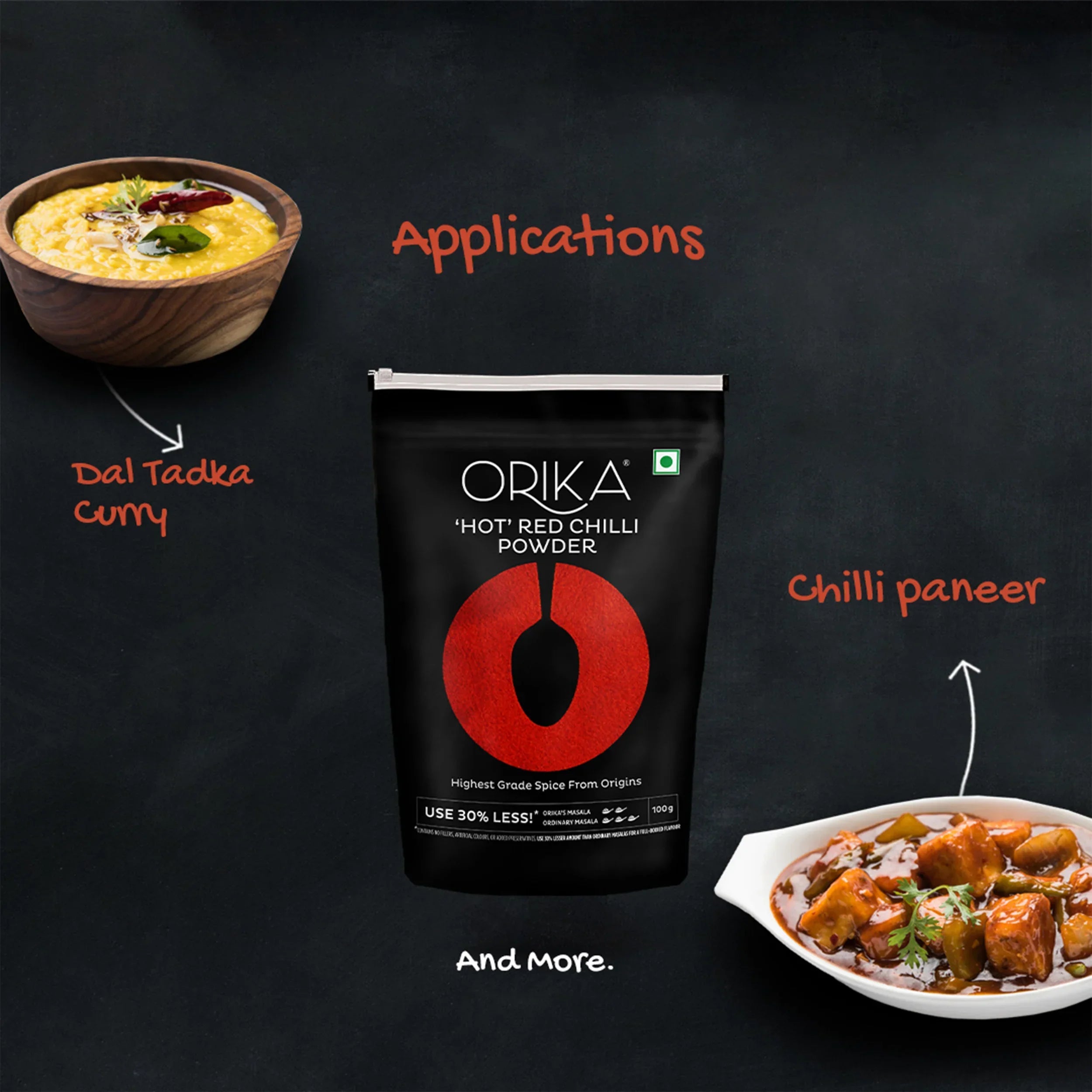 Orika Salem Turmeric, Hot Red Chilli Powder, Kashmiri Red Chilli Powder, Coriander Powder 100 Gm Each - Orika Spices India