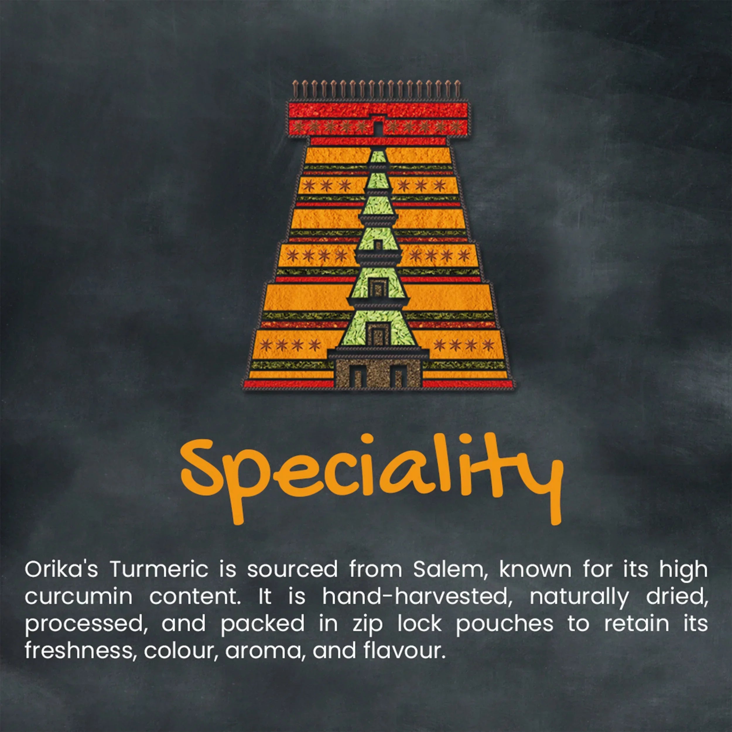 Orika Salem Turmeric, Hot Red Chilli Powder, Kashmiri Red Chilli Powder, Coriander Powder 100 Gm Each - Orika Spices India