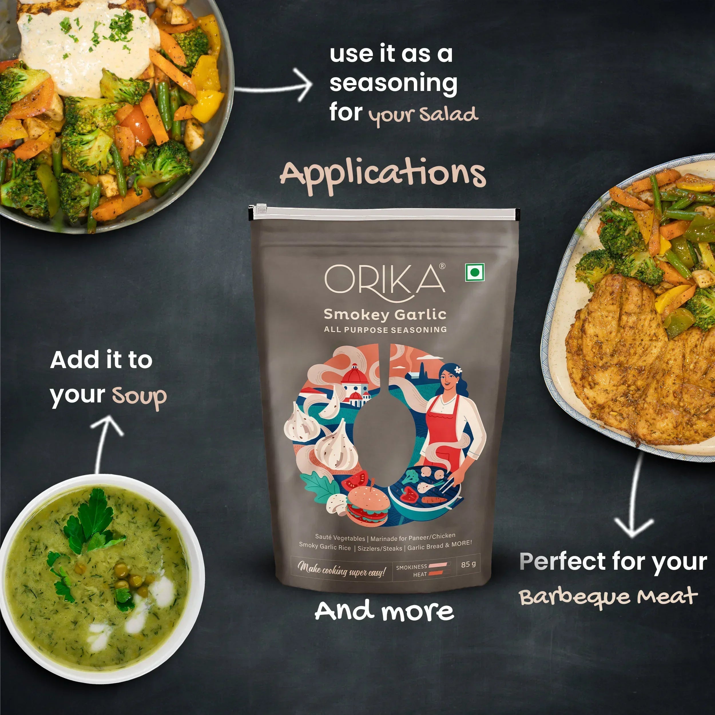 Orika Smokey Garlic All Purpose Seasoning, Pack of 2, 85g/each - Orika Spices India