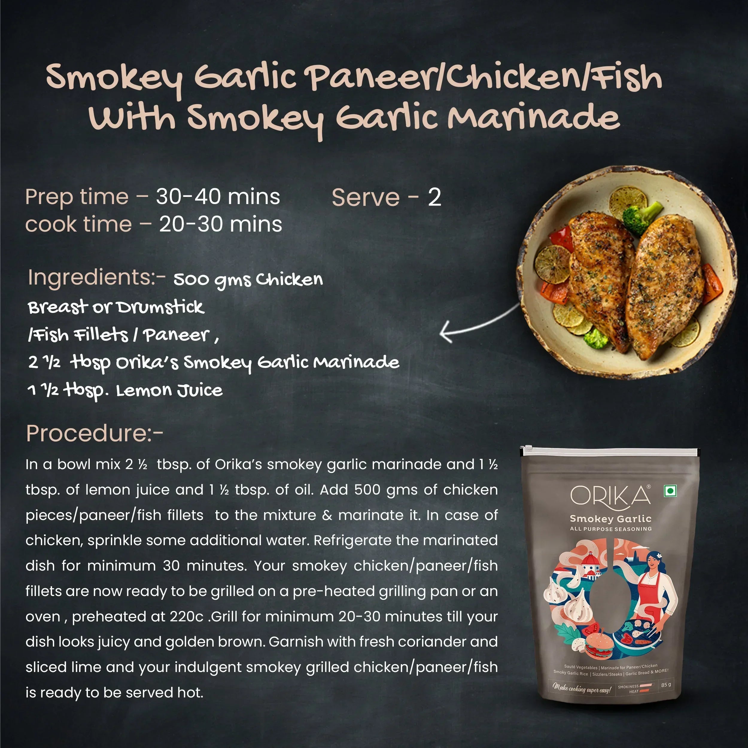 Orika Smokey Garlic All Purpose Seasoning, Pack of 2, 85g/each - Orika Spices India