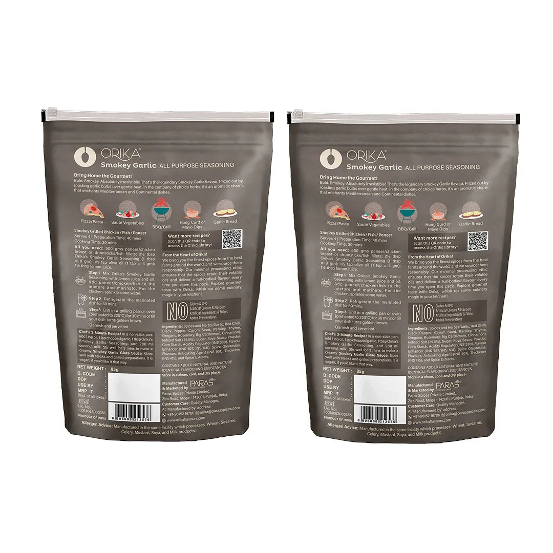 Orika Smokey Garlic All Purpose Seasoning, Pack of 2, 85g/each - Orika Spices India