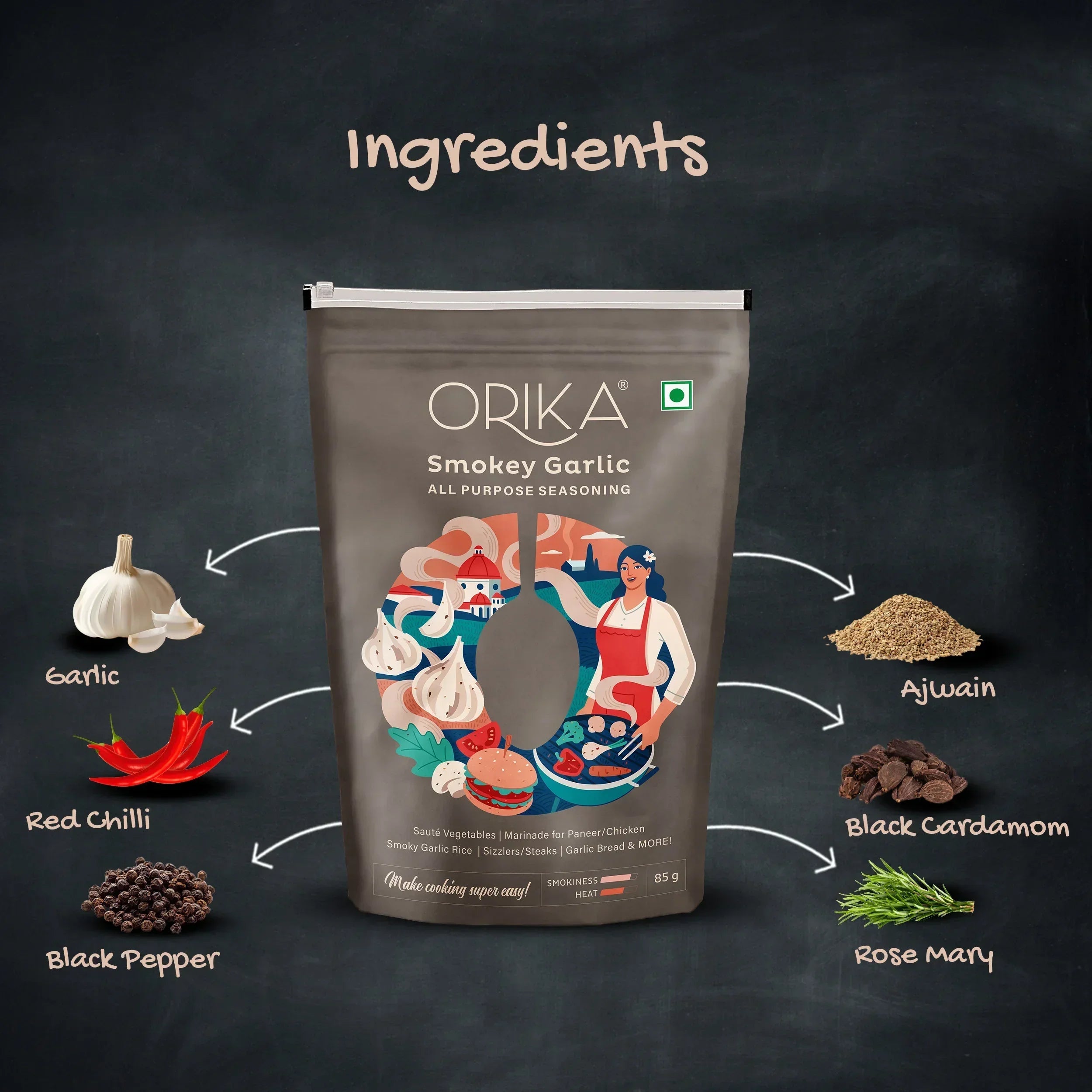 Orika Smokey Garlic All Purpose Seasoning, Pack of 2, 85g/each - Orika Spices India
