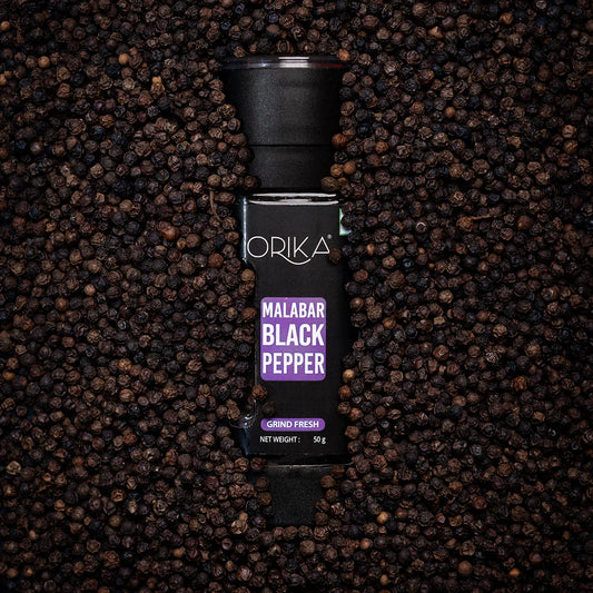 Sea Salt 100g, Pink Salt 100g & Black Pepper 50g,Table Grinder Combo - Orika Spices India